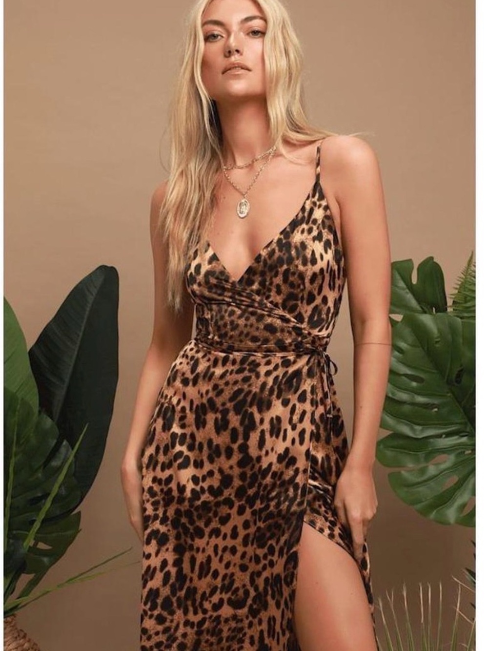 Lulus Mischievous Me Leopard Print Satin Maxi Dress L Faux Wrap Tie Back L - Picture 5 of 17